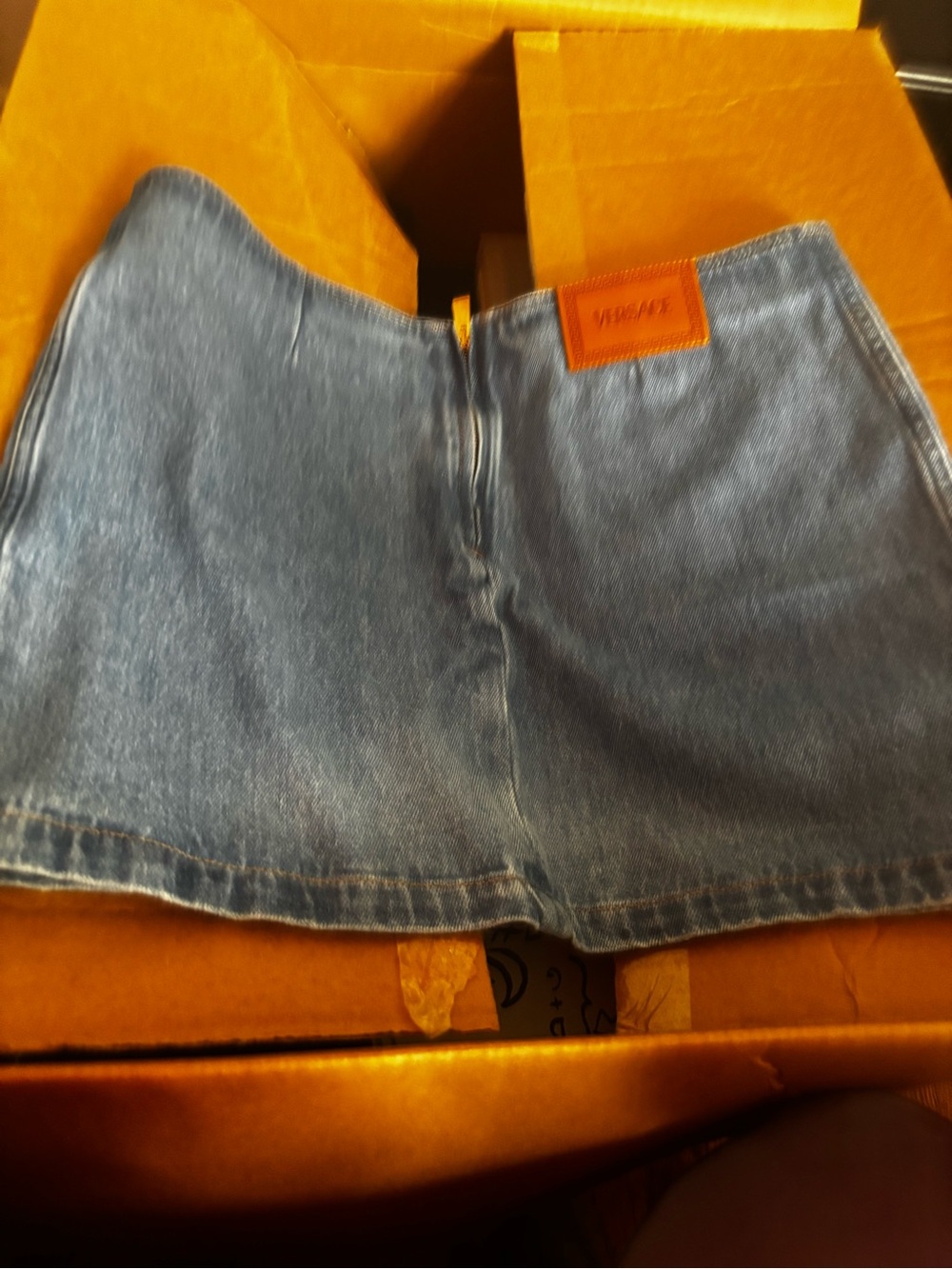 Versace Blue Denim Mini Skirt with Leather Waist Patch
